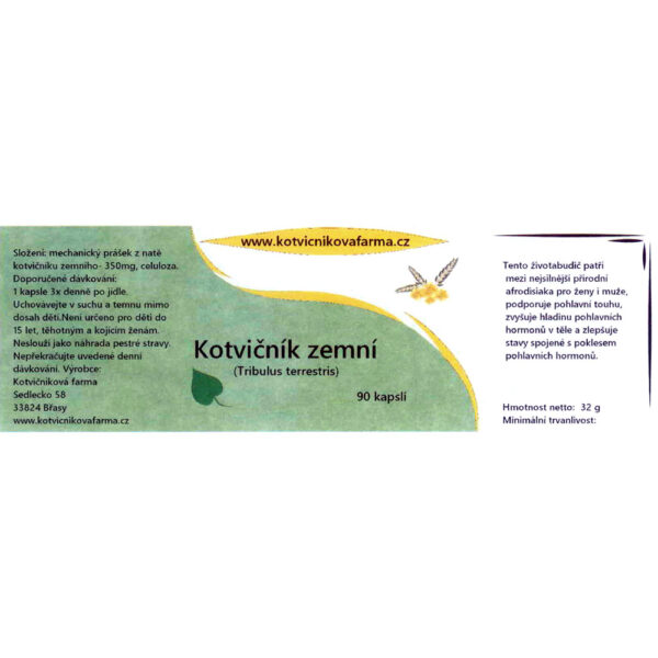 Kotvičník zemní - Tribulus terrestris - 90 kapslí - etiketa