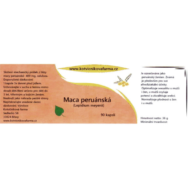Řeřicha peruánská / maca (Lepidium meyenii) - 90 kapslí - etiketa