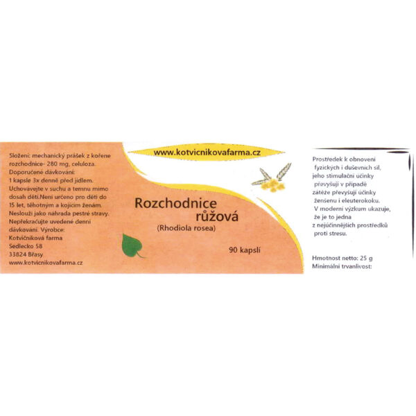 Rozchodnice růžová (Rhodiola rosea) - 90 kapslí - etiketa